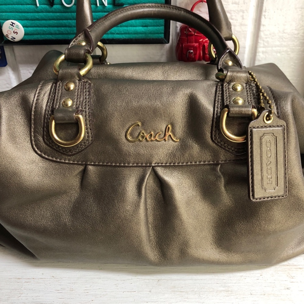Coach Metallic Bronze Ashley Satchel Handbag Purse Shoulder Strap F15447 - Picture 6 of 16